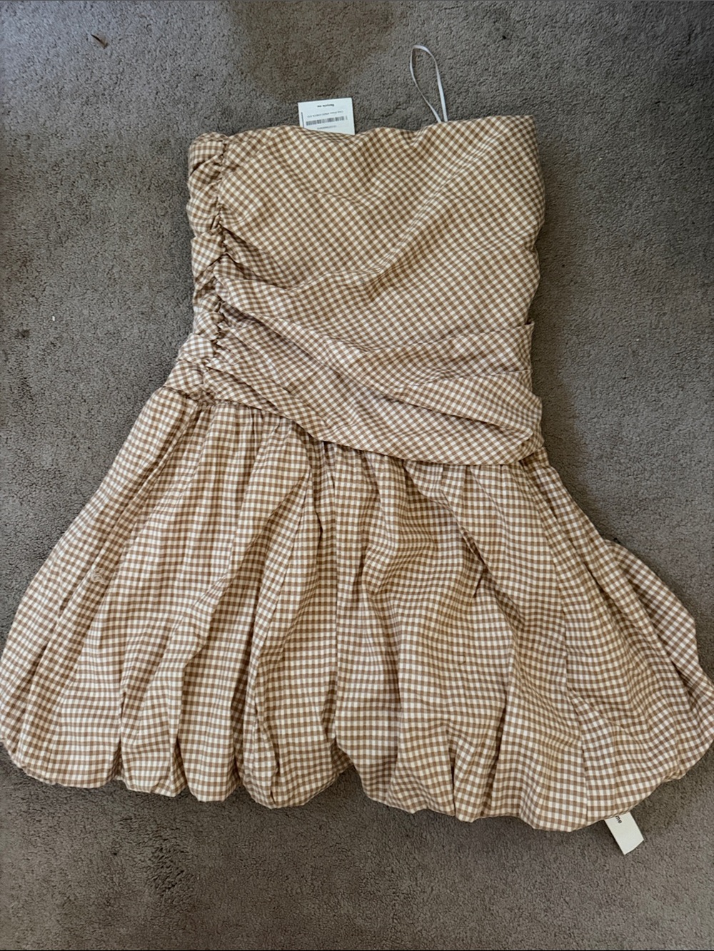 Reformation Tan & White Gingham dress